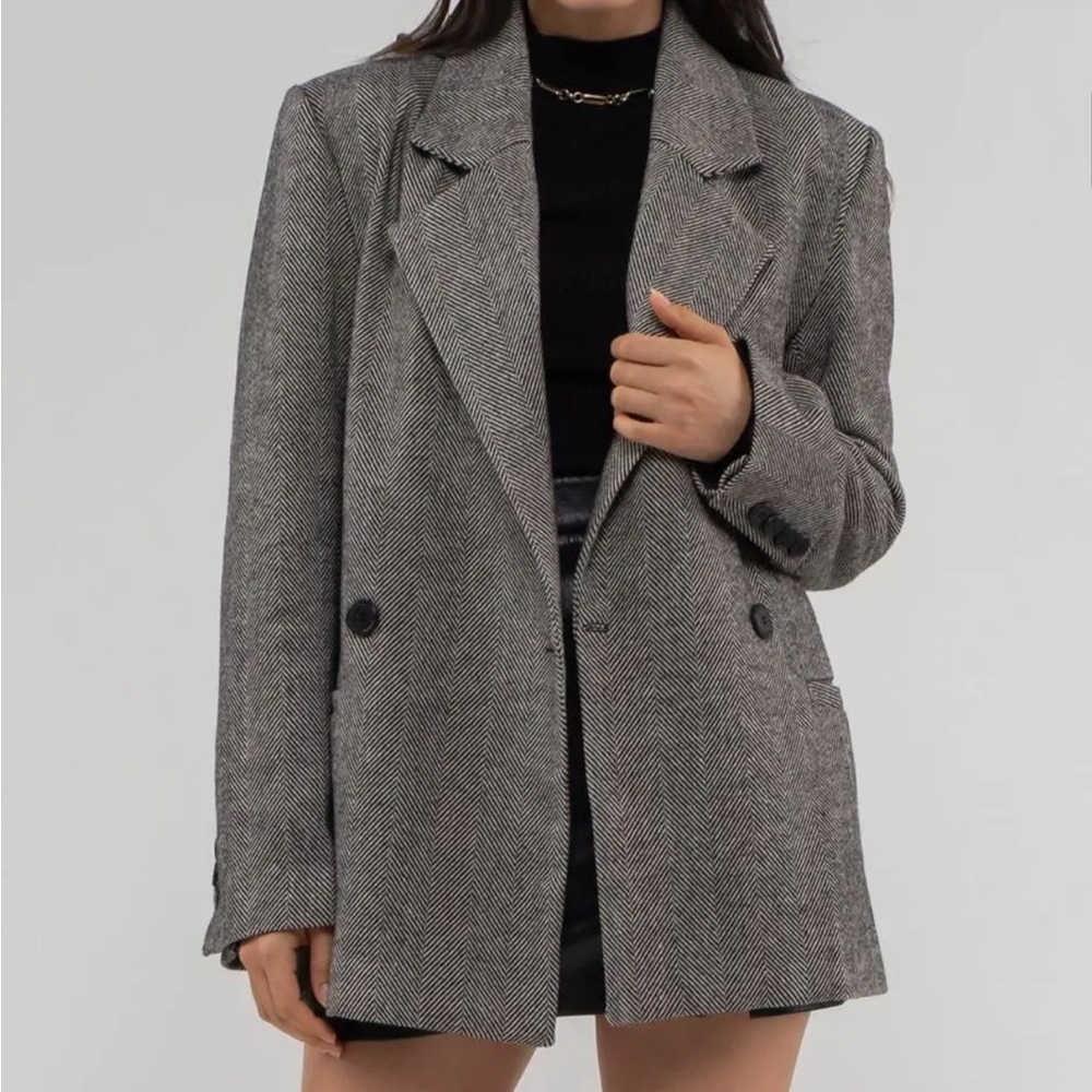 BLU PEPPER BESTSELLER TWEED KNOTCH COLLAR BLAZER